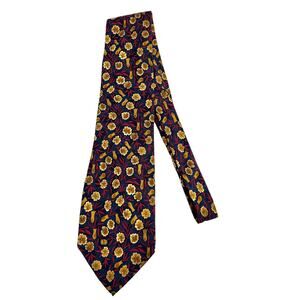 Valentino Flower Print Silk Men's Tie Navy/Red/Gold Made in Italy